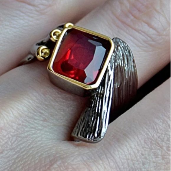 Gold Plated Red Personality Ring - Picture 7 of 17